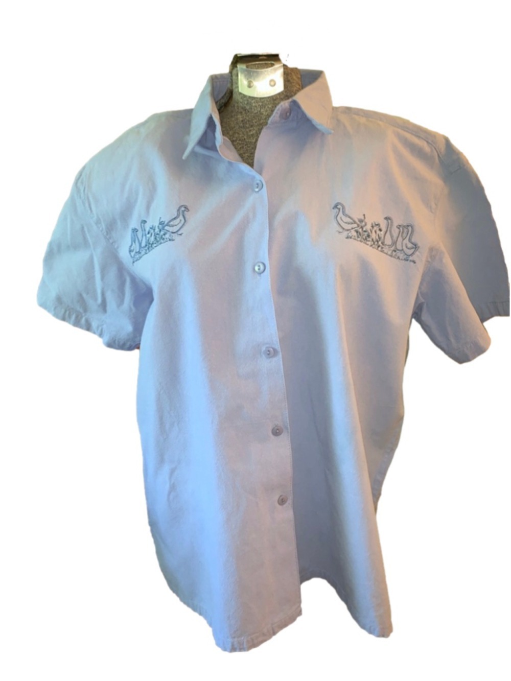 Women's SNAP Light Blue Button Down Shirt with Duck Embroidery, XL